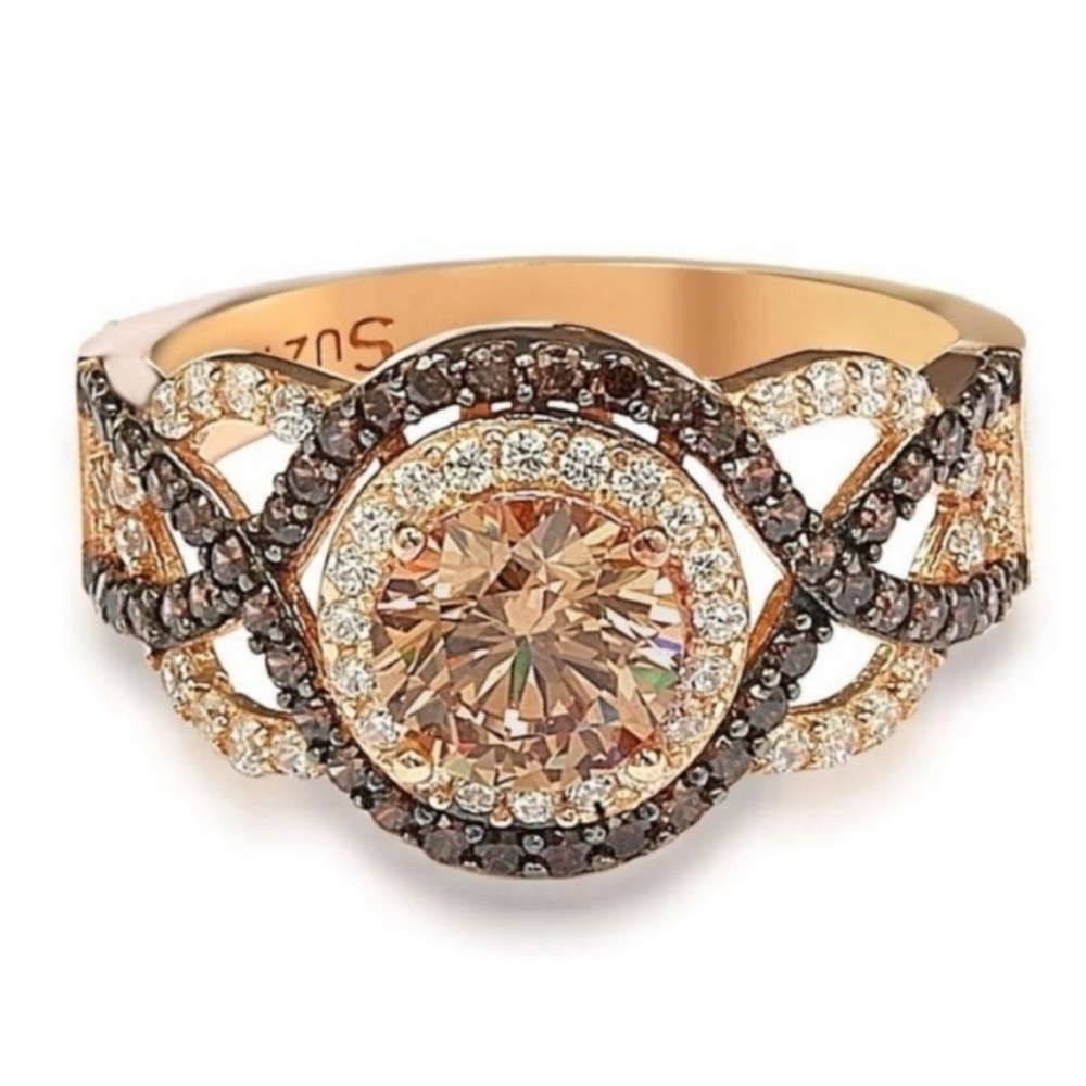 👉✨️Suzy Levian Rosed Sterling Brown Cubic Zirconia Crossover Bridal Ring Sz 7 - Picture 3 of 7